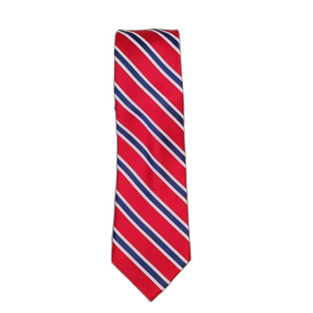 Saddlebred Red White Blue Diagonal Stripe Polyester Silk Tie Necktie Mens X-Long